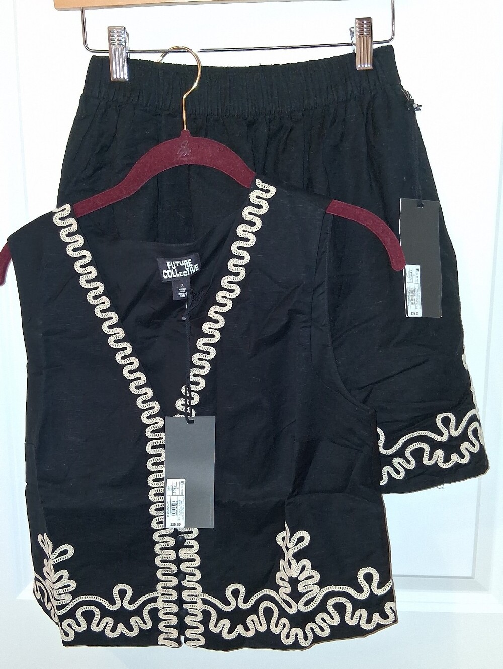 NEW Future Collective Black Embroidered Two-Piece Set Skirt & Top Lady's Small